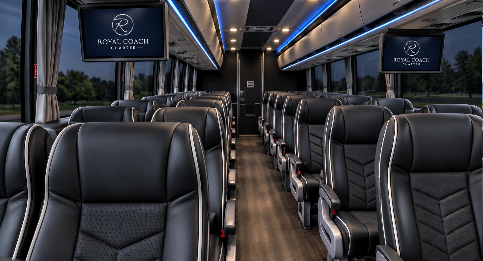 Interior of a 36-passenger coach bus